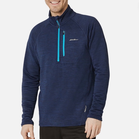 Eddie Bauer Pullover Mens XL Blue Active Fit Free Heat 1/4 Zip Hiking - Picture 1 of 9